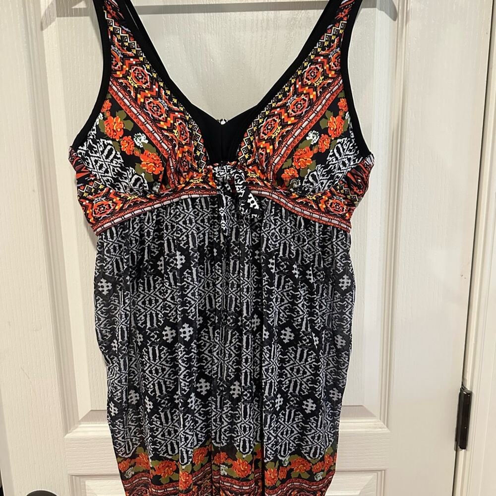 Floral Black and Orange One Piece Swimsuit